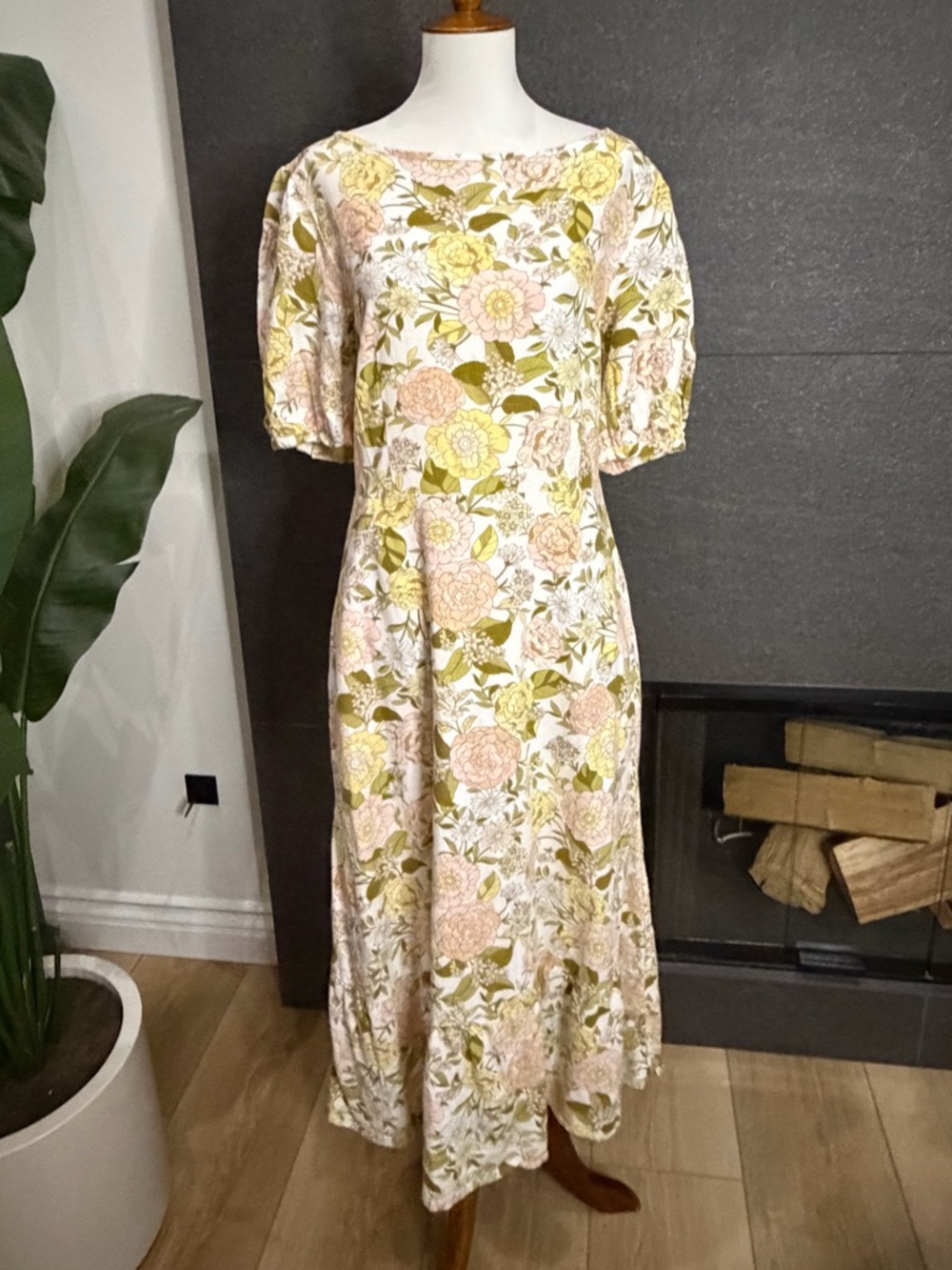 Who What Wear Pale Yellow Linen Blend Open Back Midi Dress Size Medium - Picture 5 of 14